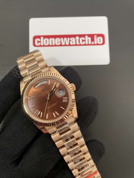 Rolex Day Date 40 Super Replica Rose Gold Chocolate Dial Presidential 3255 Movement