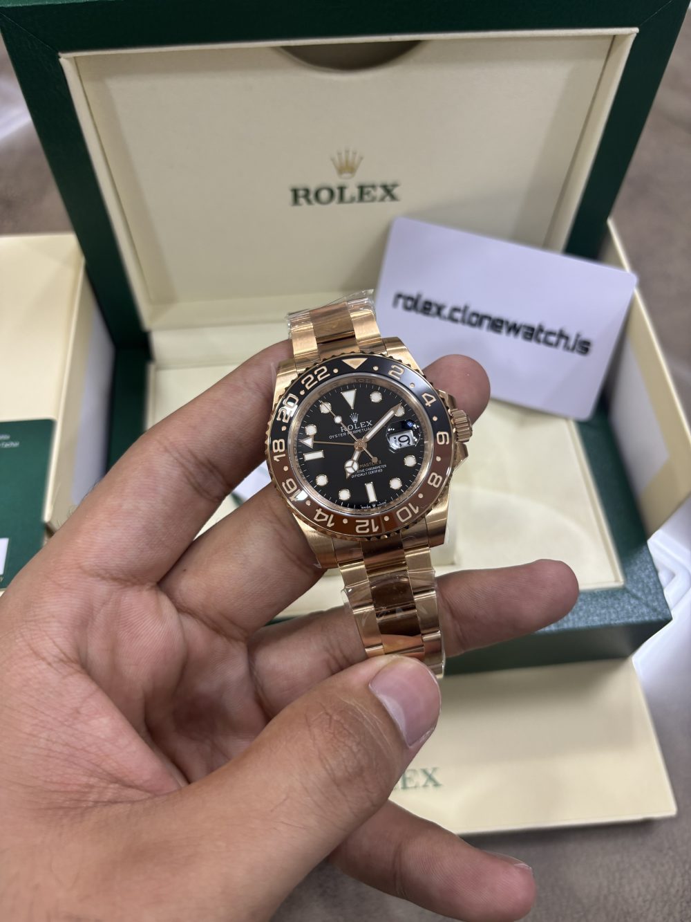 Rolex GMT Master II Rootbeer Rose Gold 126715CHNR Super Clone - Image 2