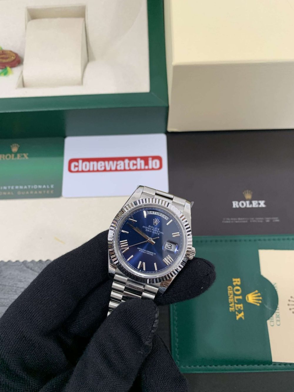 1:1 Knock Off Rolex Day date Clone 40 Blue Dial Swiss 3235 Movement Replica - Image 8