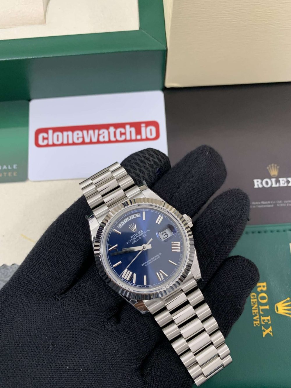 1:1 Knock Off Rolex Day date Clone 40 Blue Dial Swiss 3235 Movement Replica