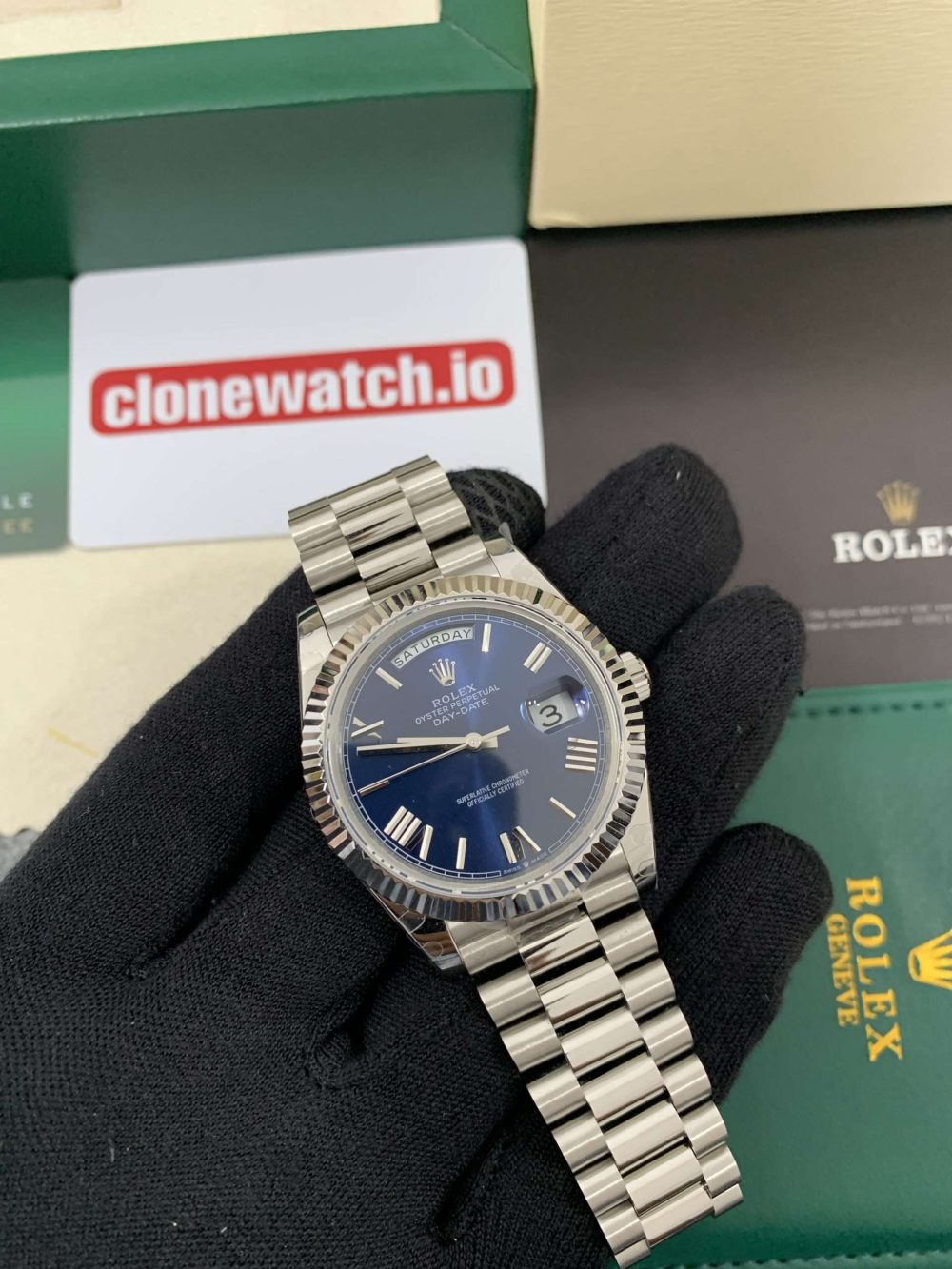 1:1 Knock Off Rolex Day date Clone 40 Blue Dial Swiss 3235 Movement Replica - Image 3