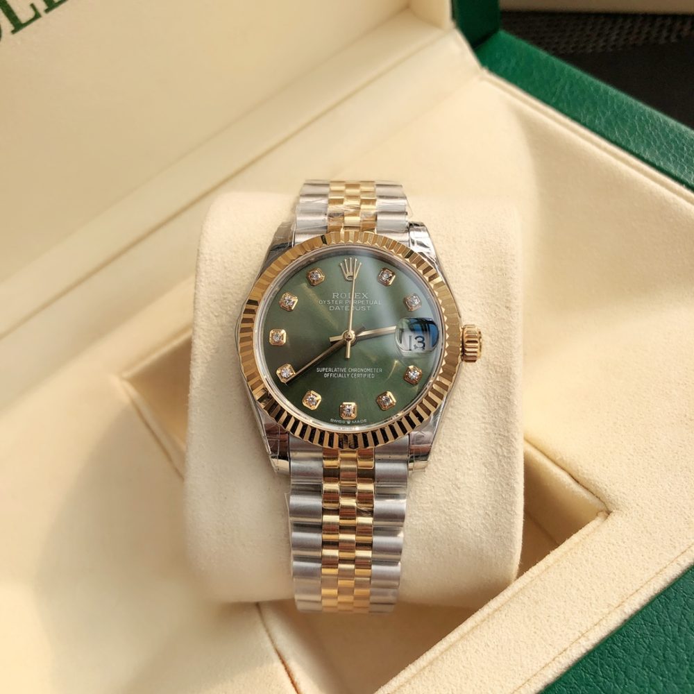 1:1 Clone Rolex Datejust 31mm Green Diamond Dial Two Tone