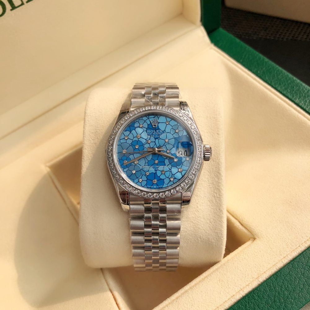 1:1 Fake Rolex Datejust Replica 31mm Floral Blue Diamond Dial - Image 3