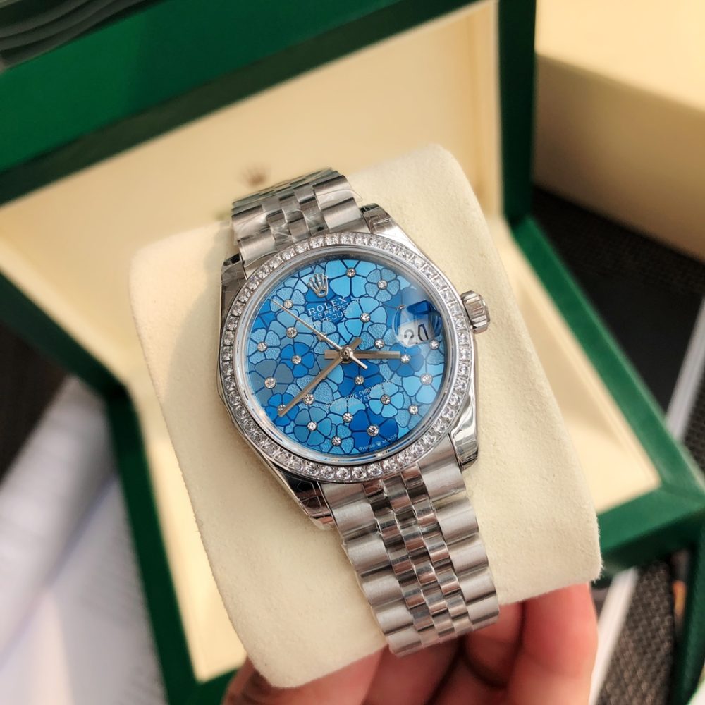 1:1 Fake Rolex Datejust Replica 31mm Floral Blue Diamond Dial